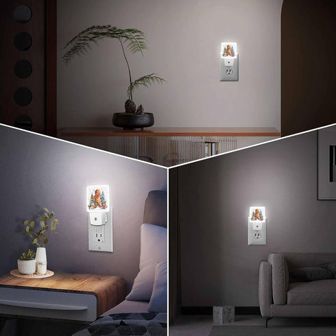 Jahiona White,0.5W LED Night Light Lamp with Smart Sensor Dusk to Dawn Sensor,Watercolor Gingerbread Man with Presents