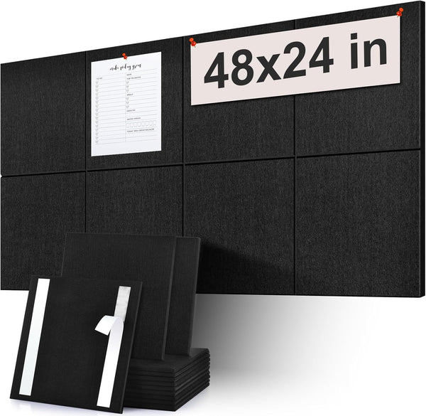 Large Cork Board Substitute, 48"x24" Bulletin Board, 8 Pack Black Felt Board for Home & Office Wall Decor with Noise