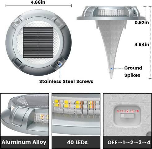 4 40 (1 Pack) SIEDiNLAR Solar Driveway Lights Outdoor Modes LEDs Deck Driveway Markers Marine Dock Light Waterproof