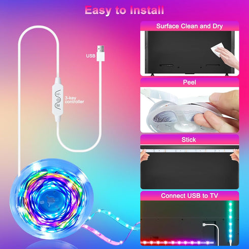 Daymeet LED Lights for TV, RGB 9.84ft TV LED Lights for 32-43in TV, Dreamcolor Music Sync Backlight, Bluetooth APP