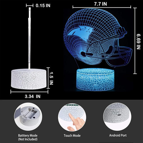 Helmet Shape 3D Optical Illusion Night Light Table Lamp, Gifts for Panthers Fans, Men, Women, Kids
