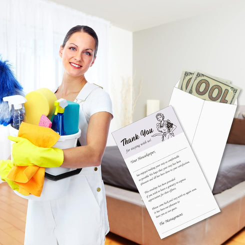 Geyee 100 Pack Housekeeping Thank You Tip Envelopes, Cash Self Adhesive for Hotel Motel, 3.5 x 6.5 Inches