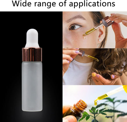 Kesell 50 Pack Dropper Bottles, 5ml Frosted Glass Sample Bottles for Essential Oils, with 3 Funnels, Rose Gold Cap