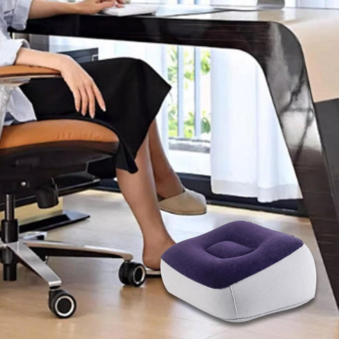 AsrMyjcx Inflatable Foot Rest Pillow Travel Footrest Pillow Car Train Ottomans Portable Home PVC Flocking Comfortable