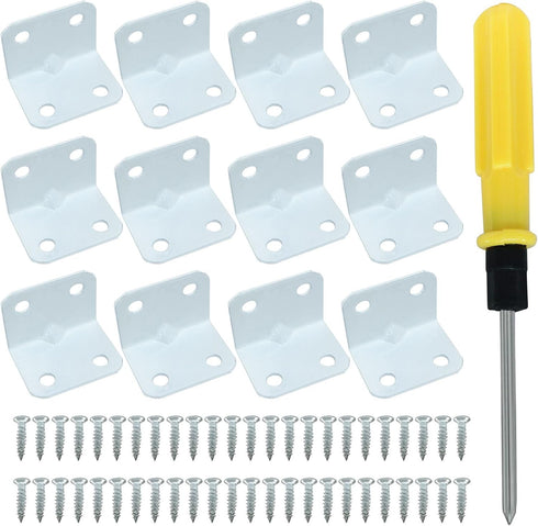 Seimneire White Metal Corner Bracket, 4 Holes 1x1x1.26inch L Shape Corner Brace, 90