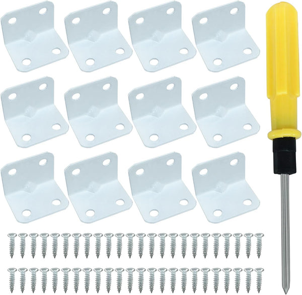 Seimneire White Metal Corner Bracket, 4 Holes 1x1x1.26inch L Shape Corner Brace, 90