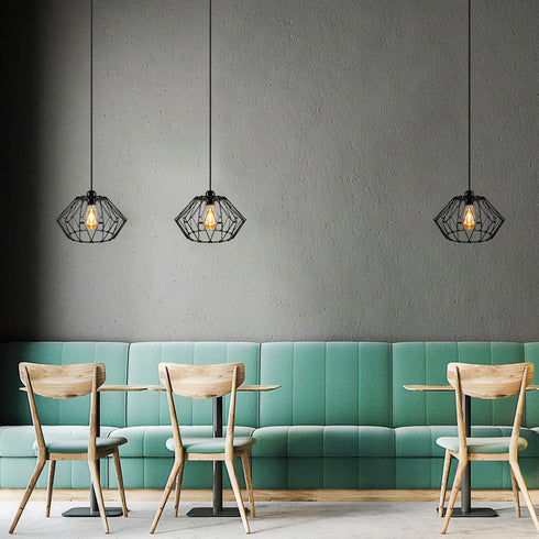 KOSTA 14.4 Inch, E26, Bulb 2-Pack Industrial Pendant Lights, Black Hanging Ceiling Lights with Metal Cage for Kitchen