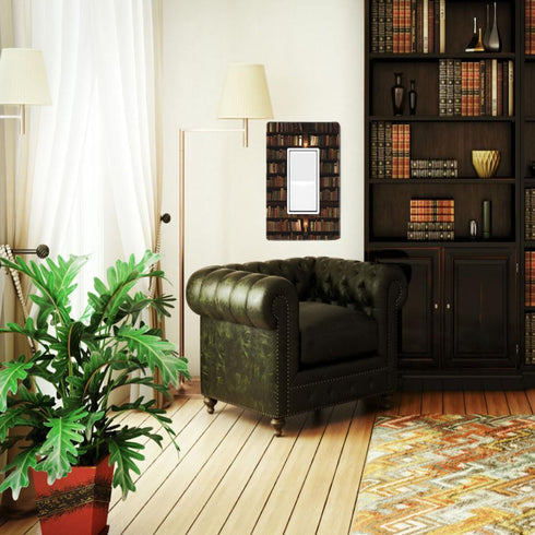 Pznen 1-Gang 4.5"x 2.76" Decorative Library Bookshelf Single Rocker Wall Plate, Wooden Shelf Books Light Switch Cover