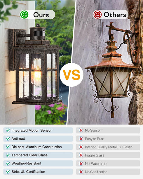 Distance-Adjustable Motion Sensor Outdoor Lights, Oil Rubbed Bronze Wall Mounting Porch Light, Waterproof Dusk to Dawn