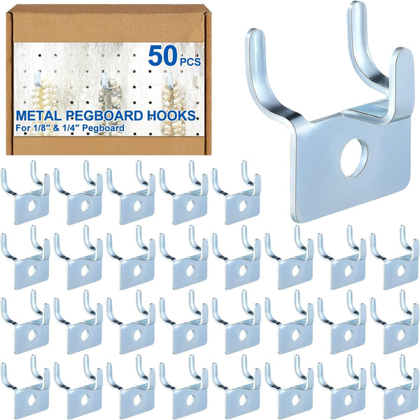 Tandefio 50 Pcs Metal Prong Pegboard Hooks, Hanging Hangers for Pegboard Wall, Jewelry Display Tool Hooks