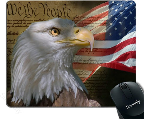 Smooffly Bald Eagle on American Flag Mouse Pad, Vintage USA Flag Design