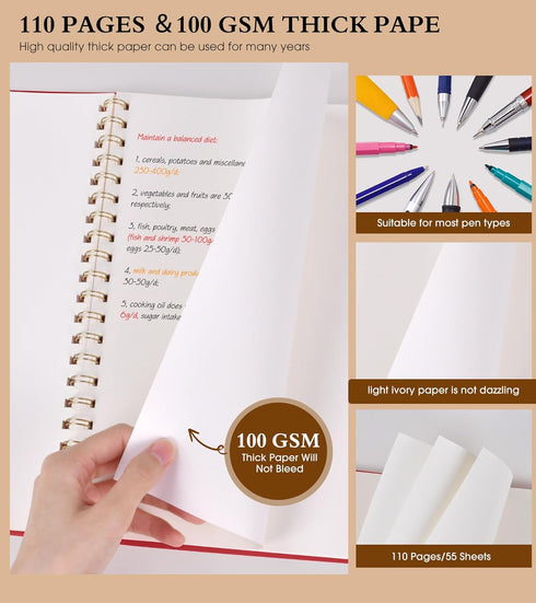Blank Spiral Notebook Journal 8.5” x 11”, A4 Large Sketch Book for Women Men, 100 GSM Blank Paper