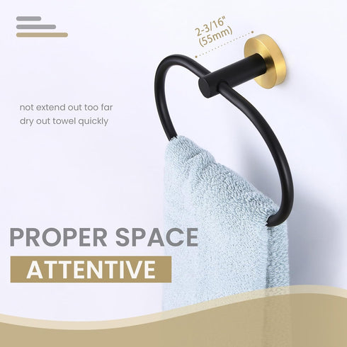Towel Ring Black & Gold, Suyar Stainless Steel Hand Towel Holder, Oval Shape Towel Rack for Bathroom Wall