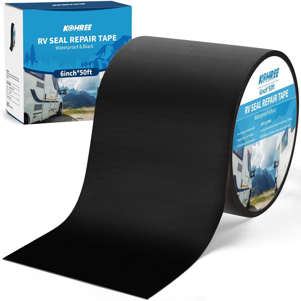 Kohree Butyl Sealant Tape, 6 Inch x 50 Foot Black RV Roof Waterproof Tape, UV & Weatherproof for RV Repair and Sealing