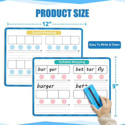 Phonemic Awareness Double Sided Dry Erase Board 9" x 12" Small Whiteboard for Speech Games, Preschool, Kindergarten