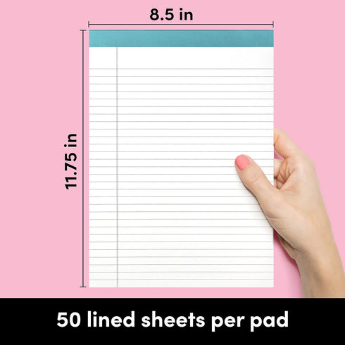 PAPERAGE 6 Pack Lined Legal Pads (Rainbow), 50 Sheets Each, Wide Ruled Note Pads, 8.5 x 11 inches