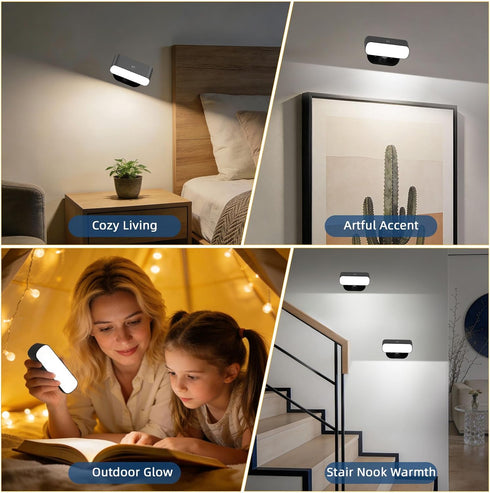 2 Pack 3 Dimmable Rechargeable Wall Lights with Remote & Touch, Battery Operated Wall Sconce, Magnetic Stick-On, Color