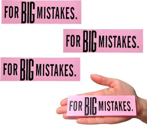 Giant Pink Erasers for Big Mistakes, Large Pencil Rubber Eraser, Back to School Stationery Supplies (3 Pack)