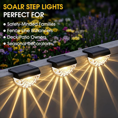 12 Pack Greluna Solar Fence Lights Outdoor, Waterproof Deck Lights, Auto Dusk to Dawn Step Lights with Warm White Glow