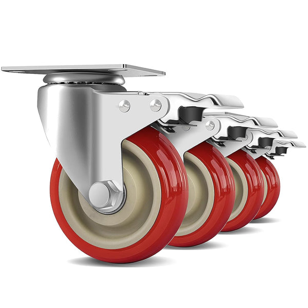 FOCBUGU 4 Inch Heavy Duty Swivel Caster Wheels with Brake, Set of 4,