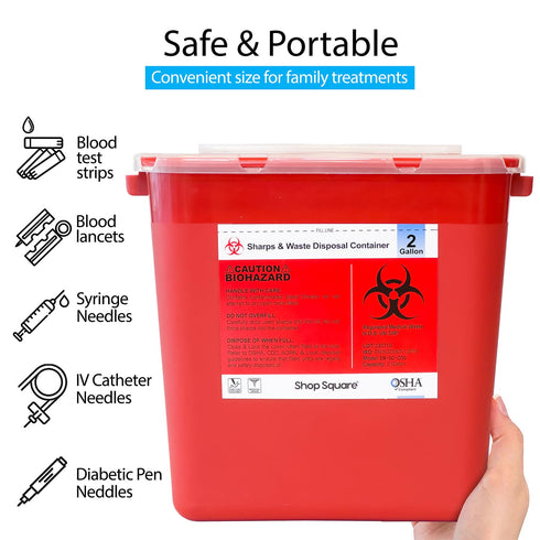 Sharps Container 2 Gallon (2-Pack), Professional Grade Biohazard Containers for Needle Disposal at Home
