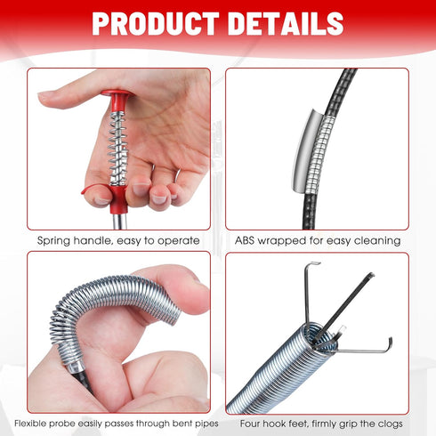 Flexible Grabber Claw Pick Up Reacher Tool, 63 Inch Bendable Hose Pickup Tool for Drain Snake Hair Clog Remover