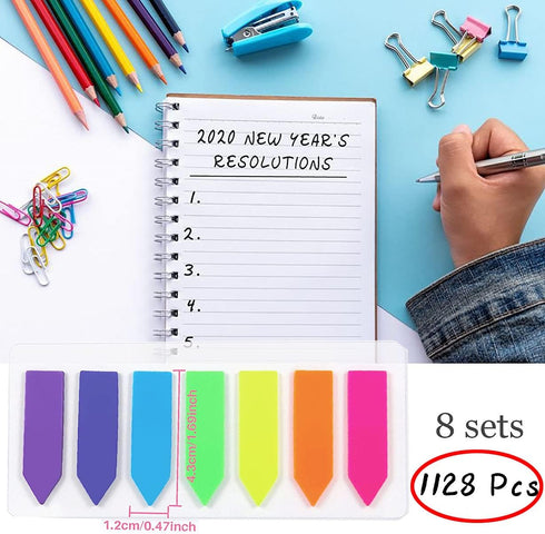 Sticky Notes Flags 1120 Pcs, 7 Color Index Tabs Bright Colors Page Index Stickers for Bookmarks