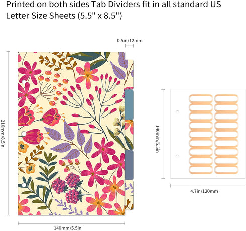 Ospelelf Mini 3 Ring Binder 1 Inch, Cute Binder for 5.5" x 8.5" with 5 Tab Dividers and File Folder Labels
