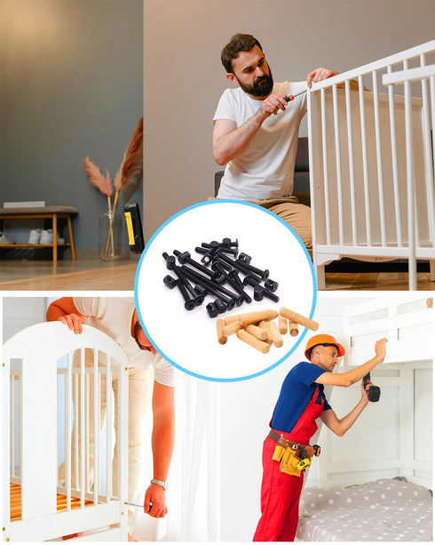 ALLWIN 16 Set Set M6x16/40/60/80 mm Crib Screws Hardware Replacement Kit - Baby Bed Frame Bolts,Barrel Nuts&Wooden