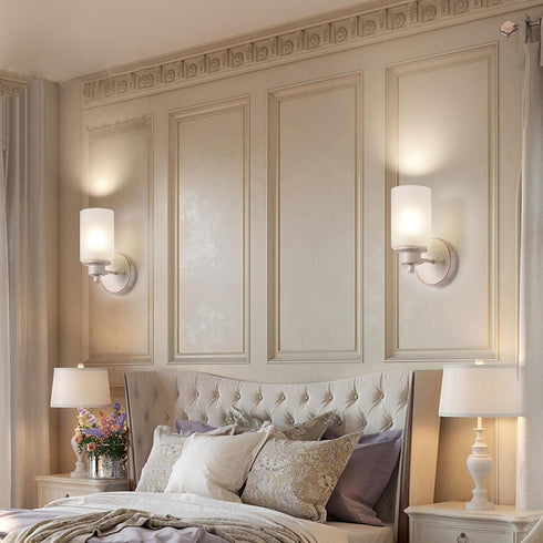 2 Pack Indoor Wall Sconces, Bath Vanity Light Fixtures Wall Mounted Lighting with White Frosted Glass Shade, White