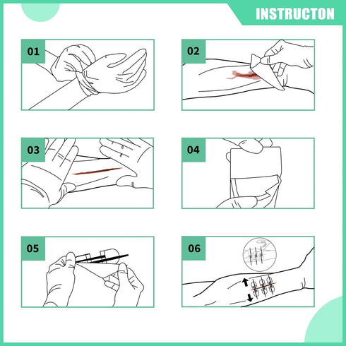 6pcs RHINO RESCUE Wound Closure Kit, with Dresssings, Wound Closure Strips Without Suture, Stitch Zip Laceration