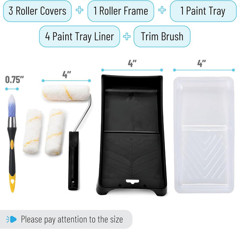 Bates- Paint Tray Set, 10 pcs, 4-Inch Paint Roller Kit, Small Paint Roller Paint Brush, Paint Roller Set, Paint Rollers 4 Inch, Paint Roller Tray, Paint Roller Brush, Small Roller Paint Brush