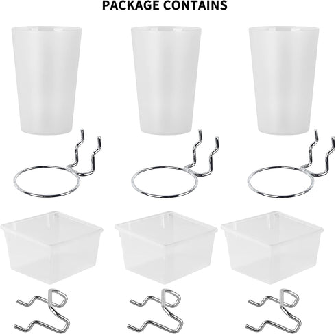Kuhome 6 Sets Pegboard Bins and Cups with Hooks for Organizing Craft Tools, Transparent Storage for Garage