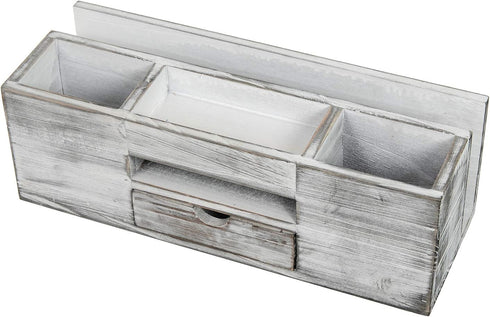 Liry Products Whitewashed Wooden Desktop Organizer | Multiple Compartments Rack Shelf for Office Supplies