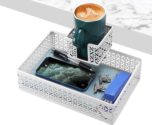 Under Desk Drawer Organizer, Clip-on Cup Holder, Rotated Storage Drawers for Desk Organizer, White