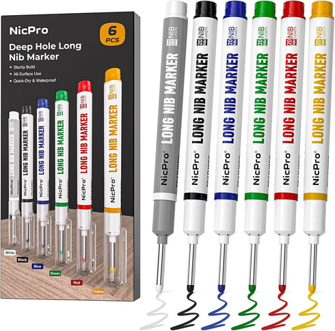 Nicpro 6 PCS Long Nib Marker Pens, 20mm Deep Hole Marker, Quick