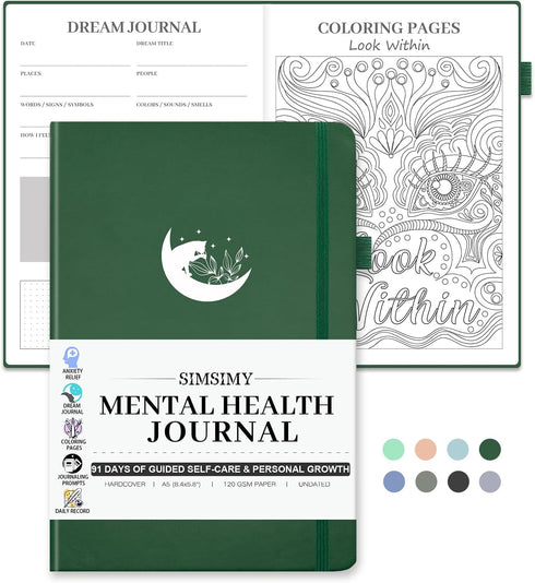 Mental Health Journal, 91-Day Self Care Journal for Women Men, Guided Anxiety