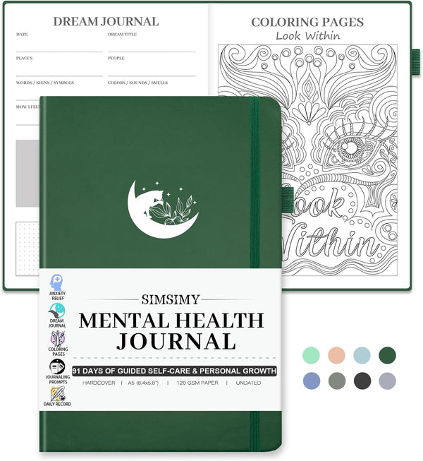 Mental Health Journal, 91-Day Self Care Journal for Women Men, Guided Anxiety