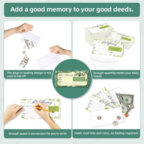 Church Offering Envelopes for Donations, 6.42 x 3.23 Inch Tithe Envelopes for Non-Profit Organizations (Leaf Style, 200)