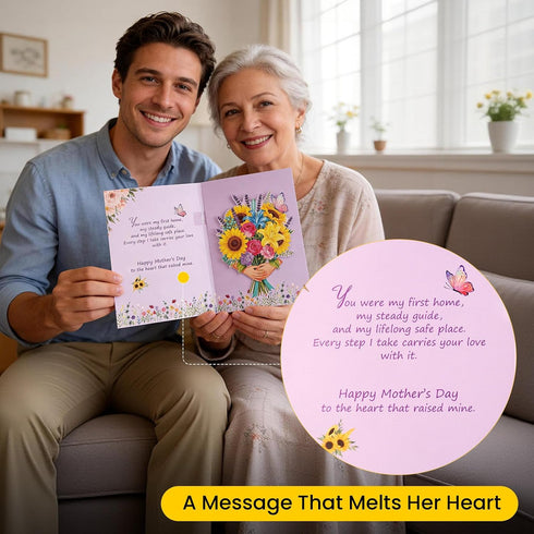 5.9 7.9Inch Mothers Day Card with Sound & Motion, Musical Sunflower Bouquet Mother's Day Card, Heartfelt Mothers Day