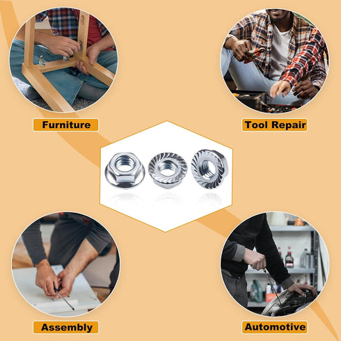 Juvielich 50pcs 1/4-20 1/4" Serrated Flange Hex Nuts, Hexagon Flange Nuts, Carbon Steel Zinc Plated, UNC Nuts
