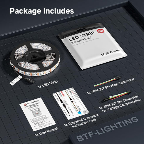 WS2812B Addressable,16.4FT 60LED/m 300Pixel DC5V 5050SMD,Alloy 3M IP30(No BTF-LIGHTING ECO RGB LED Strip,UL