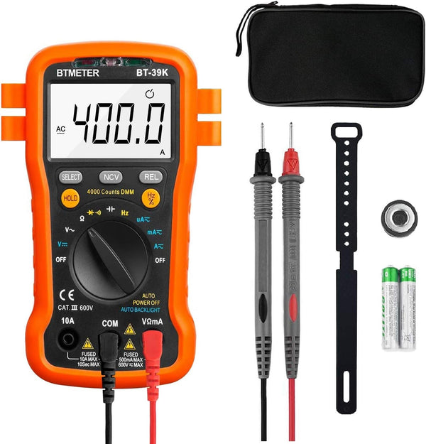 BTMETER BT-39K DVOM Multimeter with Case, 4000 Count Autoranging DMM for AC/DC Testing