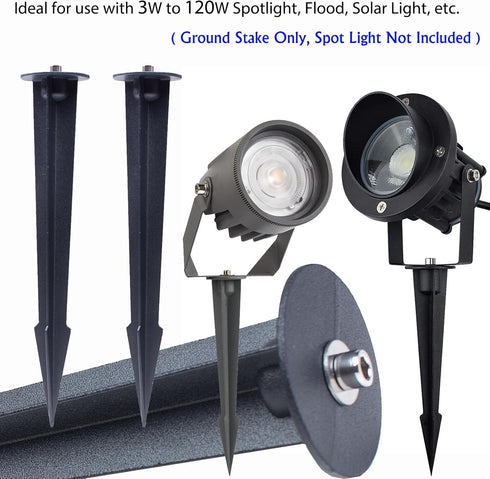 3W-120W Light,10.4 inches Aluminum Metal Ground Stake Spike Replacement for Outdoor Garden Spotlight Pathway Flood Wall