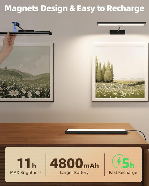 16'' 4800mAh Dimmable 3 Room(2P) EZVALO Picture Light for Wall, Black Rechargeable Battery Lights Wireless Remote