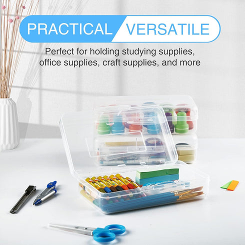 Sooez 6 Pack Clear Pencil Box, Plastic Large Capacity with Snap-tight Lid, Office Supplies Storage Organizer Stackable Design and Stylish by Sooez