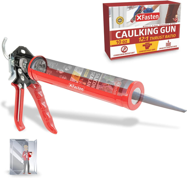 XFasten No Drip Caulk Gun, 12:1 Thrust Ratio, Ergonomic Grip for 10 oz Tube, Drip Free Caulking Gun
