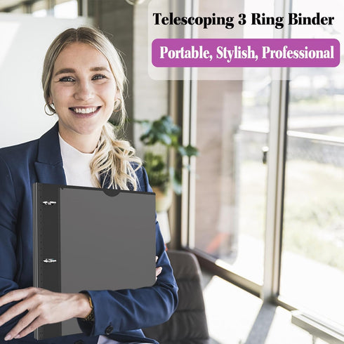 Telescoping 3 Ring Binder with Customizable Front Cover - 1 PCS, Flexible Round Binder Holds 8.5x11 inch Paper - Black