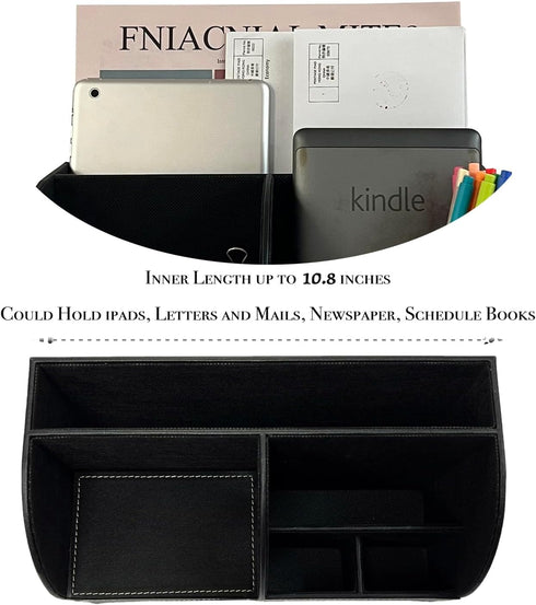 UnionBasic Multifunctional Desk Organizer, Leather Desktop Pen Holder for Business Cards, Pens, Mobile Phones, Black