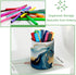 PU Leather Circular Pen Holder, Abstract Blue Gold Marble Desk Organizer with Flannel Lining for Office & Home